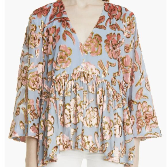 Stine Goya Metallic Floral Burnout Chiffon Blouse - Picture 1 of 6